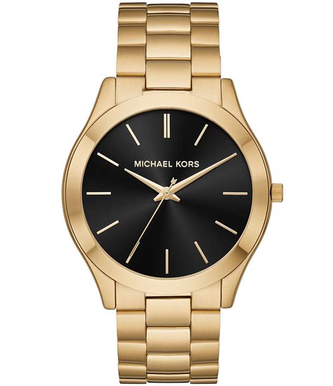 michael kors slim runway gold tone embossed leather watch|Michael Kors Watch 250300.